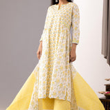 Block Printed Yellow Cotton Kurta Set With Dupatta