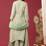 Floral Printed Light Green Cotton Kurta Set With Dupatta
