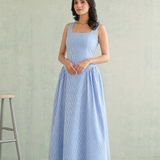 Sky Blue Gingham Fit-Flare Gown