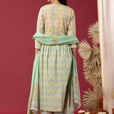 Block Printed Light Sea Green Gathered Cotton Kurti Set