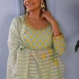Sea Green Foil Printed Cotton Silk Gharara Set