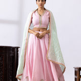 Pink Banarasi Chanderi Embroidered Lehenga