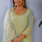 Sea Green Foil Printed Cotton Silk Gharara Set