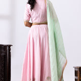 Pink Banarasi Chanderi Embroidered Lehenga