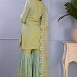 Sea Green Foil Printed Cotton Silk Gharara Set