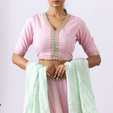 Pink Banarasi Chanderi Embroidered Lehenga