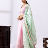 Pink Banarasi Chanderi Embroidered Lehenga