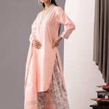 Block Printed Rose Pink Cotton Kurta And Salwar Set