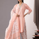 Block Printed Rose Pink Cotton Kurta And Salwar Set