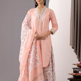 Block Printed Rose Pink Cotton Kurta And Salwar Set