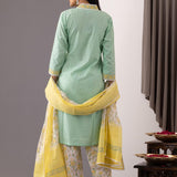Block Printed Green Cotton Kurta And Salwar Set