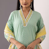 Block Printed Green Cotton Kurta And Salwar Set