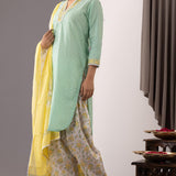 Block Printed Green Cotton Kurta And Salwar Set