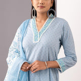 Block Printed Blue Cotton Kurta And Salwar Set