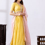 Yellow Banarasi Chanderi Embroidered Lehenga