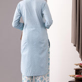 Block Printed Blue Cotton Kurta And Salwar Set