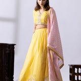 Yellow Banarasi Chanderi Embroidered Lehenga