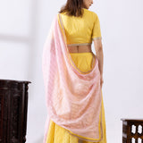 Yellow Banarasi Chanderi Embroidered Lehenga