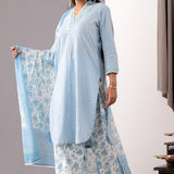 Block Printed Blue Cotton Kurta And Salwar Set