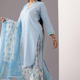 Block Printed Blue Cotton Kurta And Salwar Set
