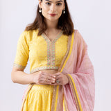 Yellow Banarasi Chanderi Embroidered Lehenga