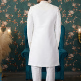 Cream Art Silk Two Piece Sherwani Set