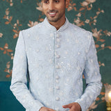 Powder Blue Art Silk Two Piece Sherwani Set