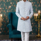 Powder Blue Art Silk Two Piece Sherwani Set