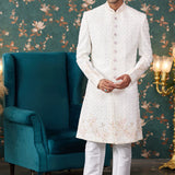 Ivory Art Silk Two Piece Sherwani Set