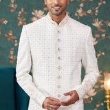 Ivory Art Silk Two Piece Sherwani Set