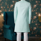 Mint Green Art Silk Two Piece Sherwani Set