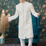 White Art Silk Two Piece Sherwani Set