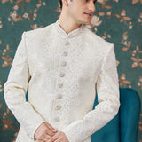 White Art Silk Two Piece Sherwani Set