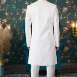 White Art Silk Two Piece Sherwani Set