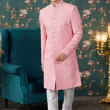 Baby Pink Art Silk Sherwani Set