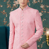 Baby Pink Art Silk Sherwani Set