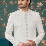 Cream Art Silk Sherwani Set