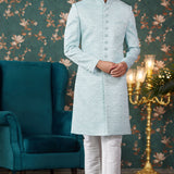 Powder Blue Art Silk Sherwani Set