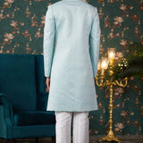 Powder Blue Art Silk Sherwani Set