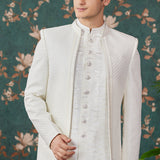 Off-White Art Silk Three Piece Sherwani Set