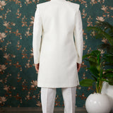 Off-White Art Silk Three Piece Sherwani Set