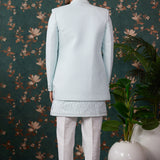 Powder Blue Art Silk Three Piece Sherwani Set