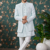 Powder Blue Art Silk Three Piece Sherwani Set