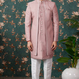 Dusty Rose Pink Art Silk Three Piece Sherwani Set