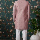 Dusty Rose Pink Art Silk Three Piece Sherwani Set