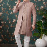 Light Brown Art Silk Three Piece Sherwani Set