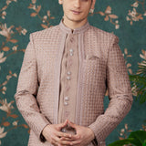 Light Brown Art Silk Three Piece Sherwani Set