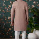 Light Brown Art Silk Three Piece Sherwani Set