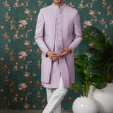 Soft Lavender Art Silk Three Piece Sherwani Set