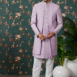 Soft Lavender Art Silk Three Piece Sherwani Set